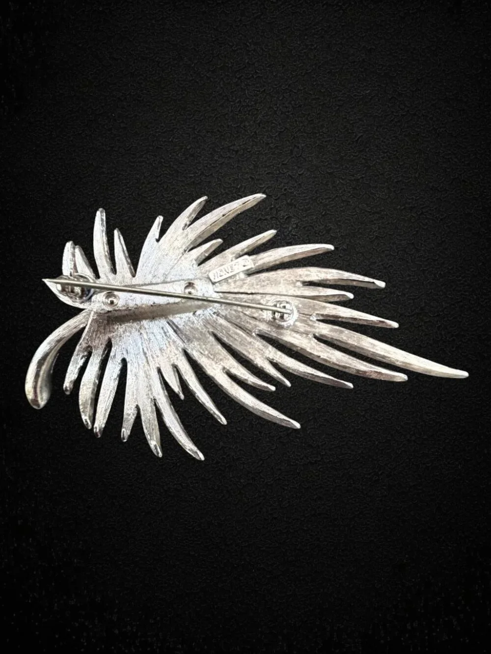 Vintage Monet Silver Tone Palm Leaf Brooch Pin Statement Textured Botanical Bold